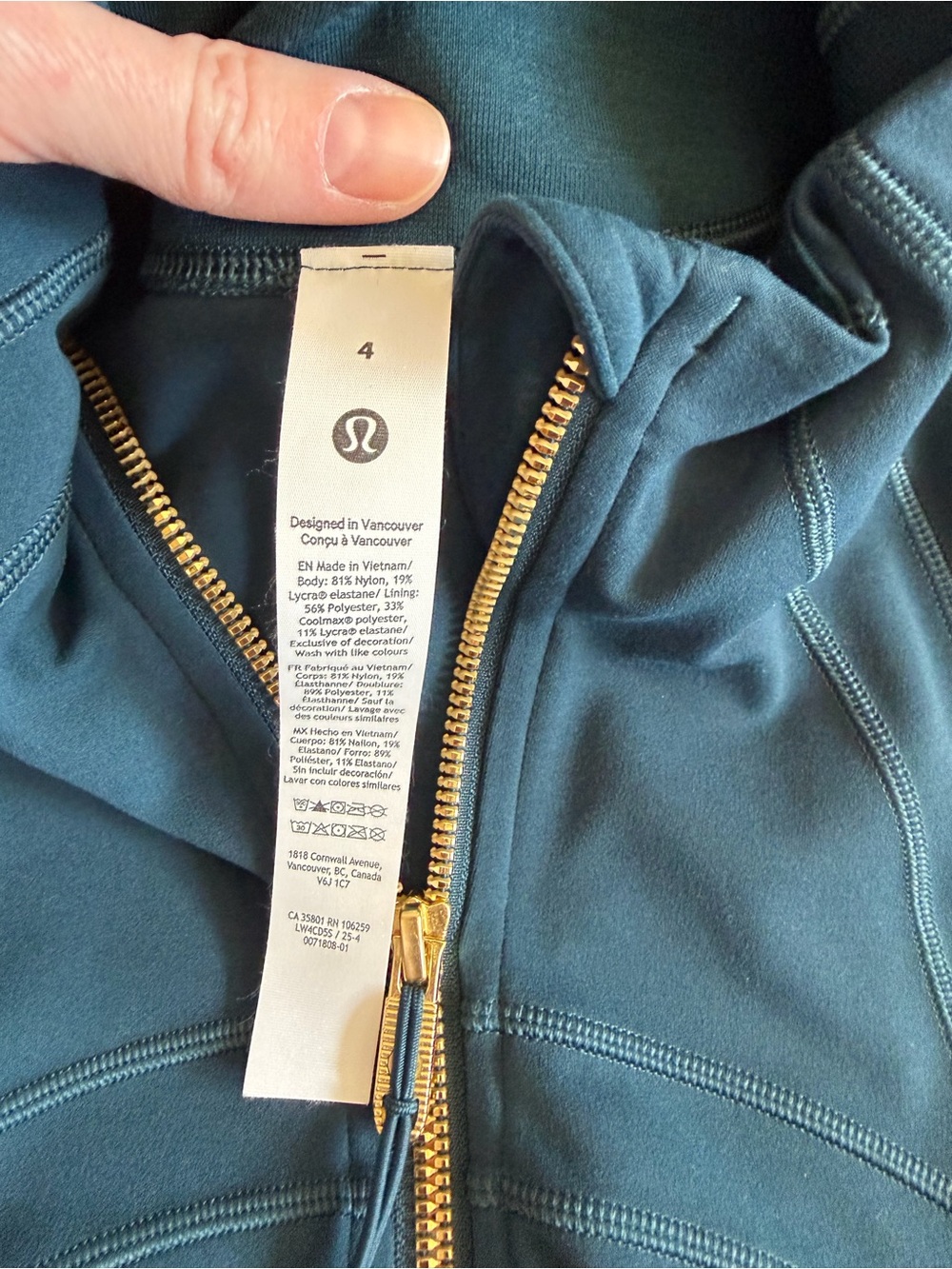 lululemon athletica Teal Zip Define Jacket Gold Zipper Indochine Blue 4 Nulu - Picture 5 of 5